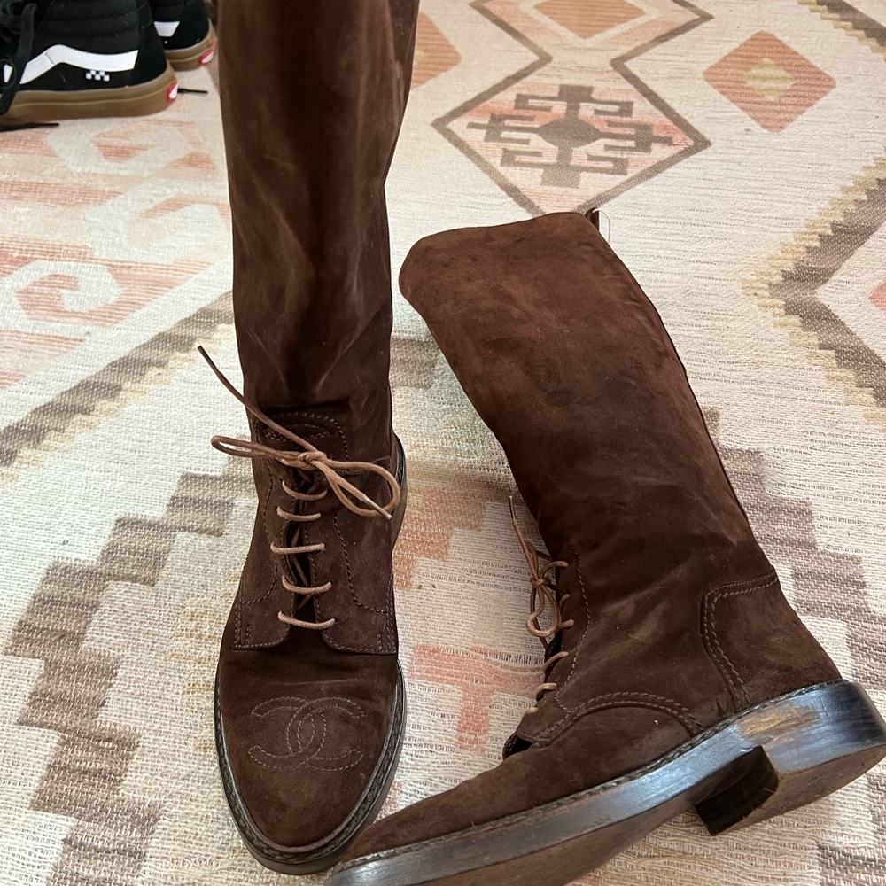 Chanel brown suede boots 37 made in Italy